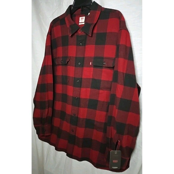 Levi's Relaxed Fit Flannel Button Shirt, Sz XL, Red/Black Checkered, NWT - Picture 2 of 10